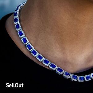 GLD Sapphire Cushion Cut Tennis Necklace 18" White Gold